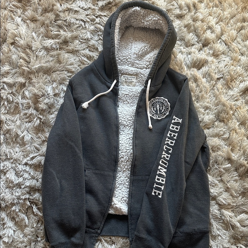 Abercrombie & Fitch Charcoal Hoodie with Sherpa Lining
